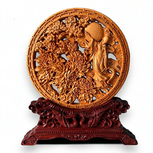 Vintage Chinese Wood Carved Folding Screen