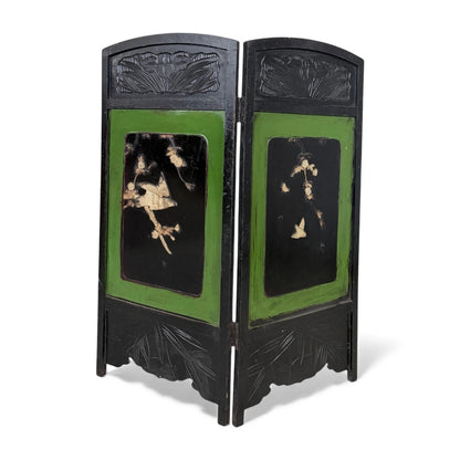 Japanese Lacquered Two-Panel Folding Screen – Hand-Carved & Painted Divider