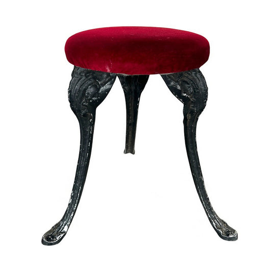 Mid Century Coalbrookdale Cast Iron Red Velvet Low Stool