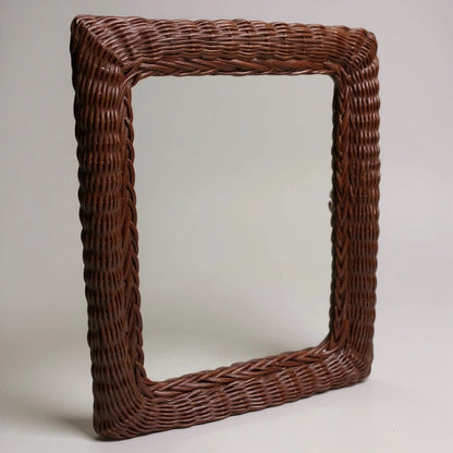 Vintage Wicker Bamboo Mirror | Rectangular Rattan Wall Mirror
