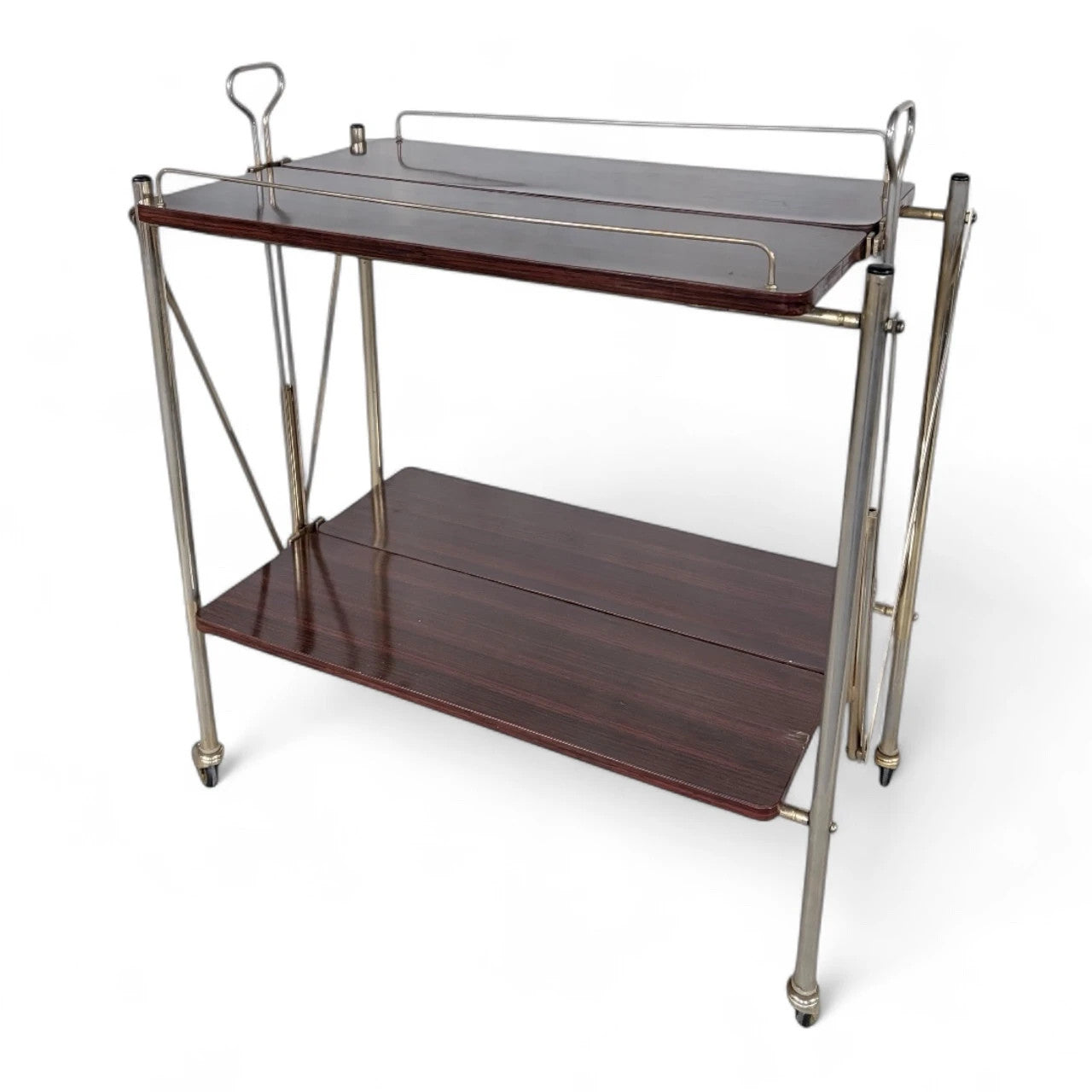 Danish Mid-Century Folding Trolley | Rosewood & Chrome Bar Cart