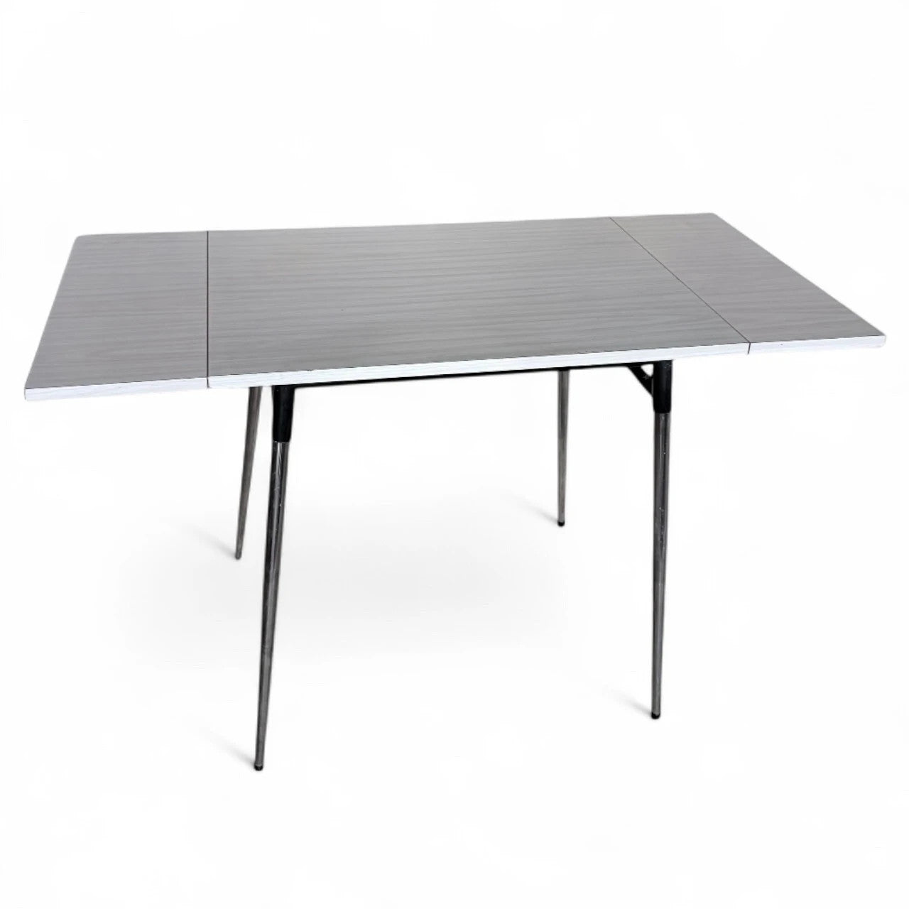 Mid-Century Formica Draw-Leaf Dining Table | Retro Kitchen Table with Chrome Legs