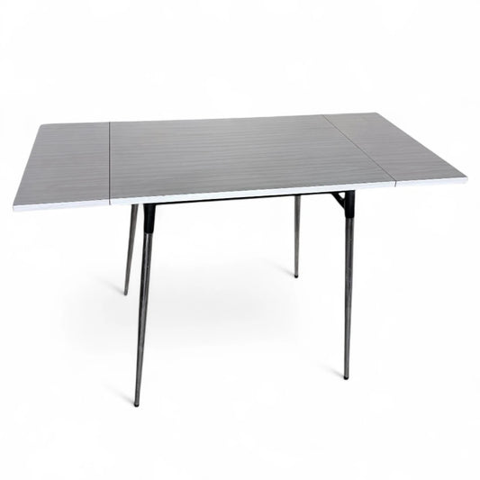 Mid-Century Formica Draw-Leaf Dining Table | Retro Kitchen Table with Chrome Legs