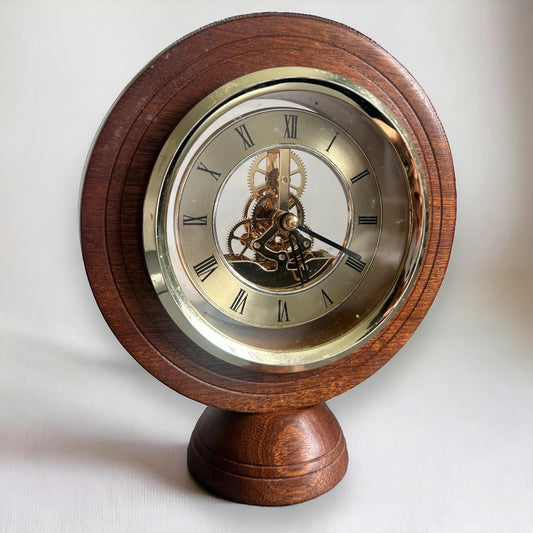Vintage 90s Wood Skeleton Table Clock