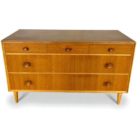 Meredew Mid Century Chest of Drawers | Vintage Tallboy 5 Drawer Teak Dresser