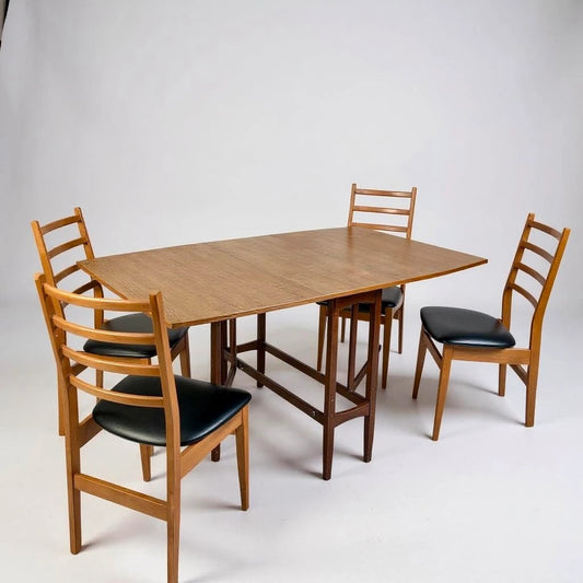 Mid Century Modern Teak Formica Drop Leaf Table and Dining Chairs Set
