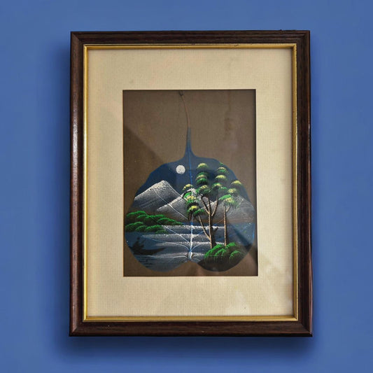 Vintage 1970s Hand Painted Leaf Framed Art