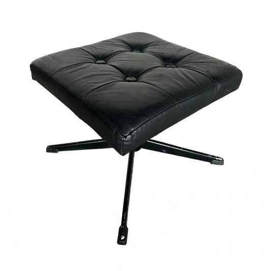 Mid Century Modern Danish Black Leather Swivel Footstool