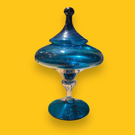 Mid century Italian empoli blue glass jar