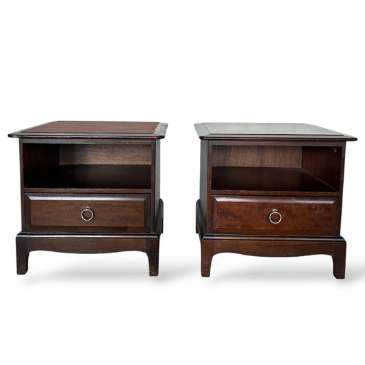 Pair of Vintage Stag Bedside Cabinets – Mid Century Nightstands with Drawer & Shelf