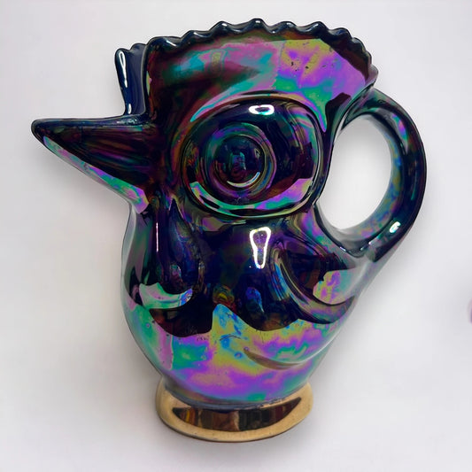 Vintage 1960s Iridescent Ceramic Cockerel Jug