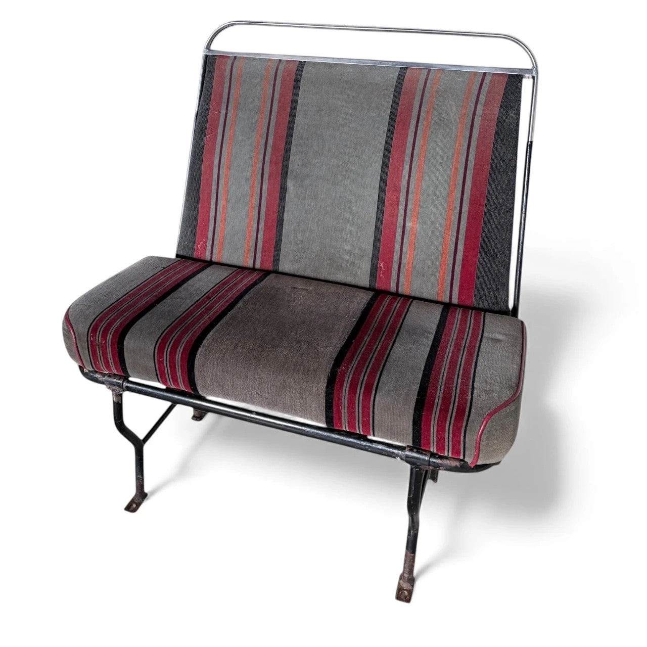 Vintage Bus Seat – Industrial Retro Bench With Racing Stripe Upholstery