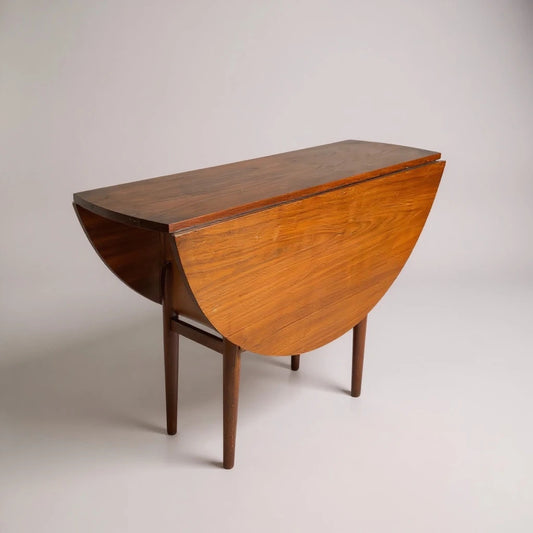 Mid Century Drop Leaf Dining Table | Vintage Teak Round Extendable Table