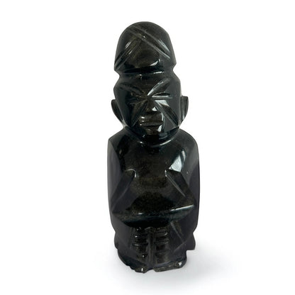 Mid Century Vintage Carved Obsidian Aztec Mayan Sculpture Figure Statue