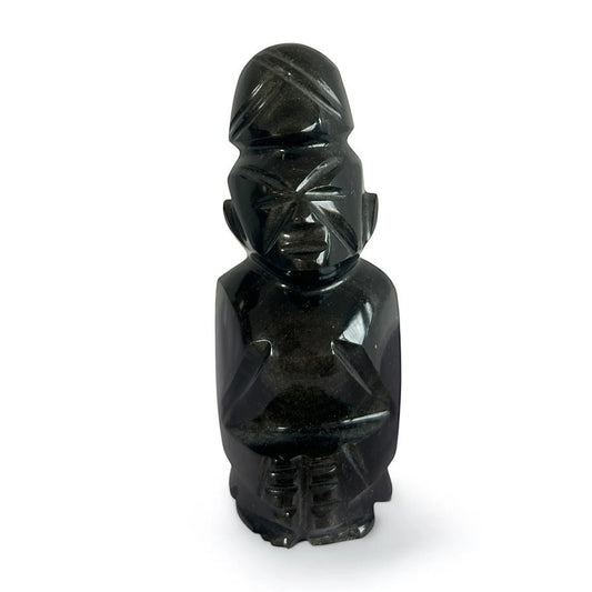 Mid Century Vintage Carved Obsidian Aztec Mayan Sculpture Figure Statue
