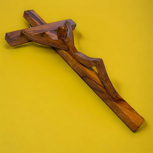 Mid Century Olive Wood Carved Crucifix