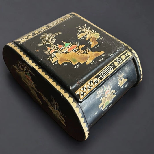 Vintage 1950s Chinese black lacquered jewellery box