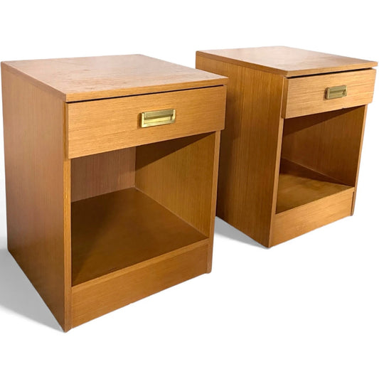 Teak Bedside Cabinets | Mid-Century Nightstands With Brass Handle & Open Storage