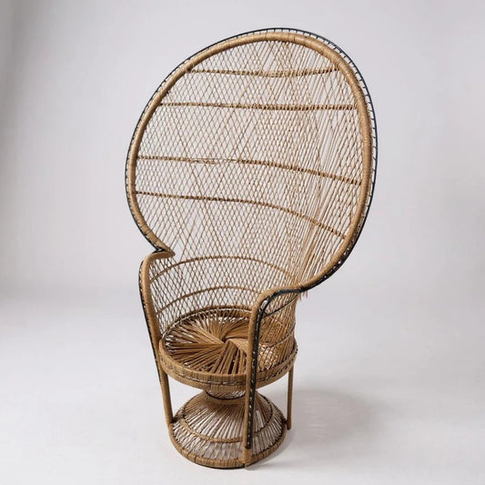 Vintage Peacock Bamboo Chair | Tall Rattan Throne Seat