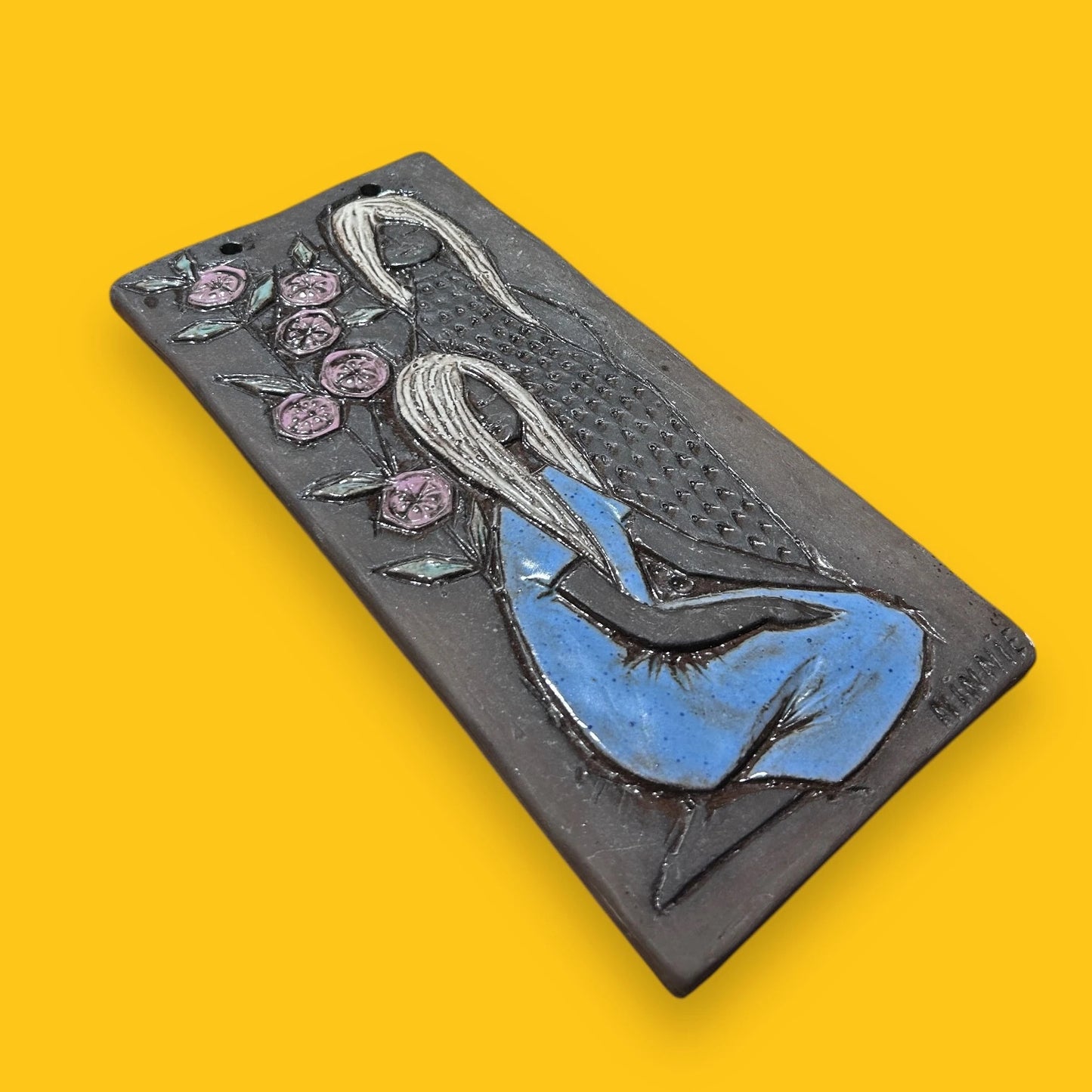 Mid century Forsgren Ninnie Bromma Keramik relief wall plaque