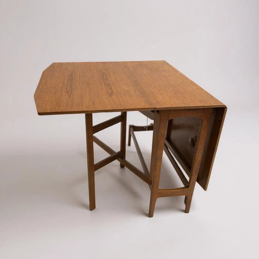 Mid Century Modern Teak Wood Lacquered Drop Leaf Extending Dining Table