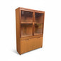 Mid Century Teak Display Cabinet | Danish Style Drinks Bureau with Glass Sliding Doors