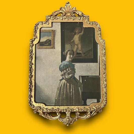 Vintage 1970s Johannes Vermeer Lady Standing Gilt Frame
