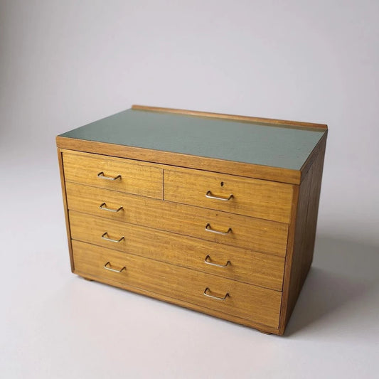 Mid Century Industrial Teak Chest of Drawers | MoD Military Cabinet with White Formica Top