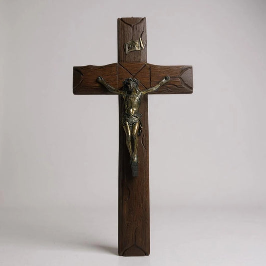 Vintage 1960s Walnut Wood Crucifix | Christian Jesus Christ Icon