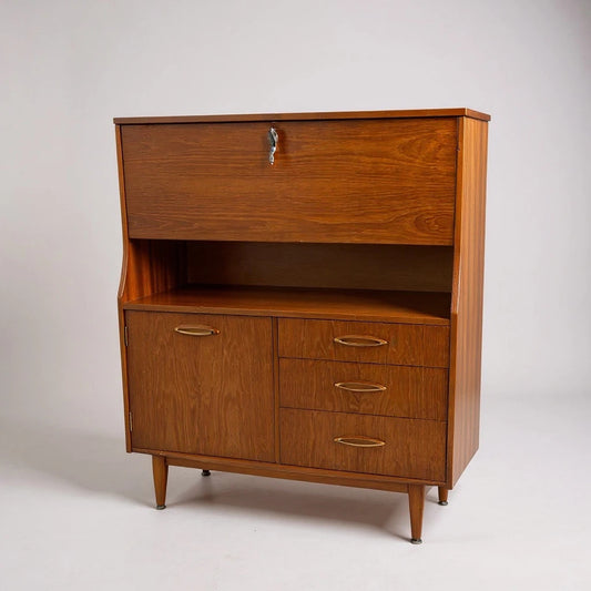 Vintage Mid-Century Jentique Teak Bureau Writing Desk Cabinet