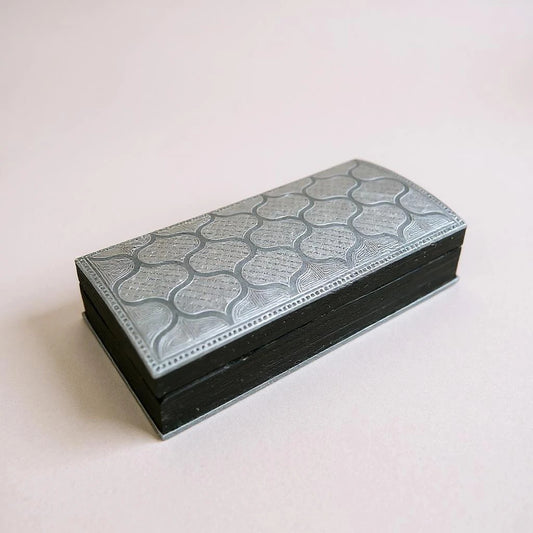 Vintage Middle Eastern Embossed Metal Box – Islamic Geometric Design Jewellery or Trinket Storage