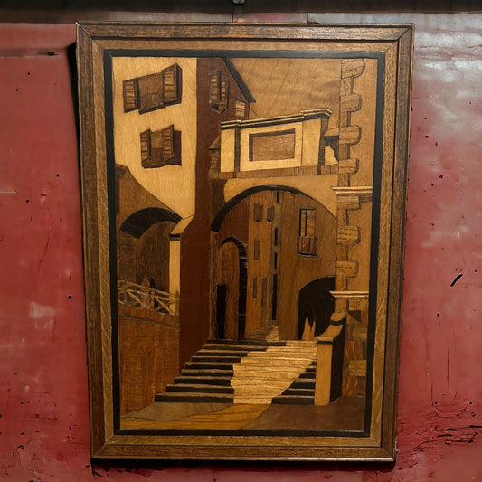 Vintage 1970s Italian Inlaid Wood Marquetry Picture Frame