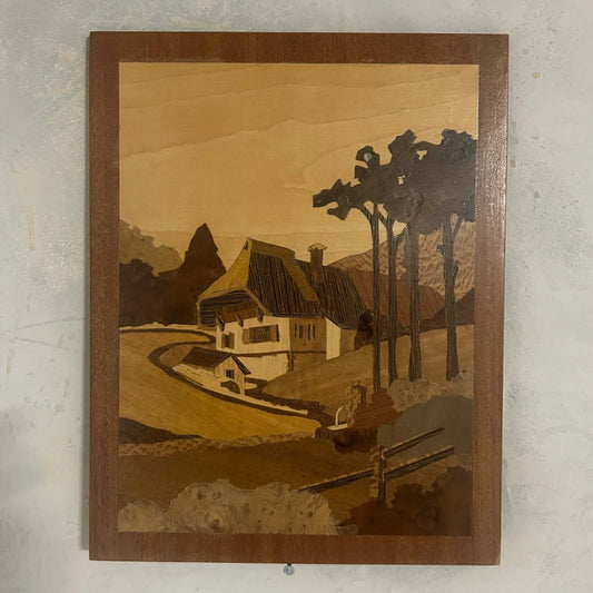 Mid Century Teak Wood Marquetry Picture