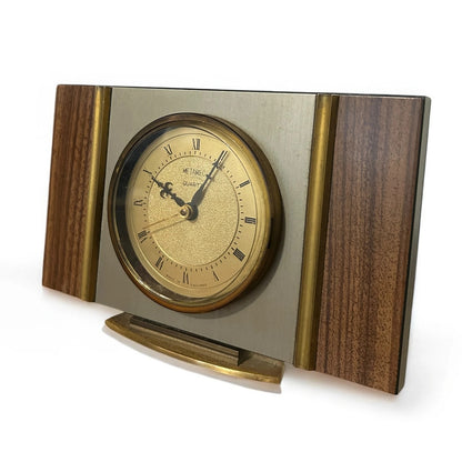 Mid Century Metamec Teak and Brass Mantle Clock