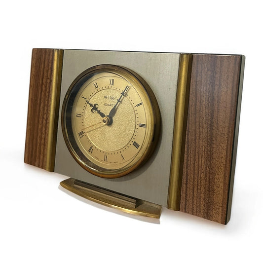 Mid Century Metamec Teak and Brass Mantle Clock