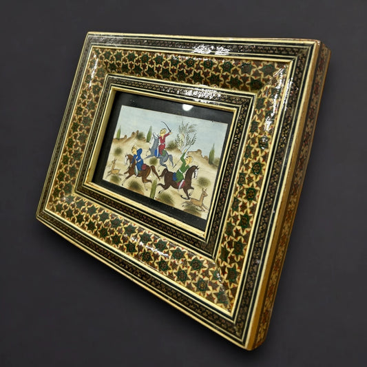 Vintage 1960s Persian Khatam Mosaic Miniature Painting