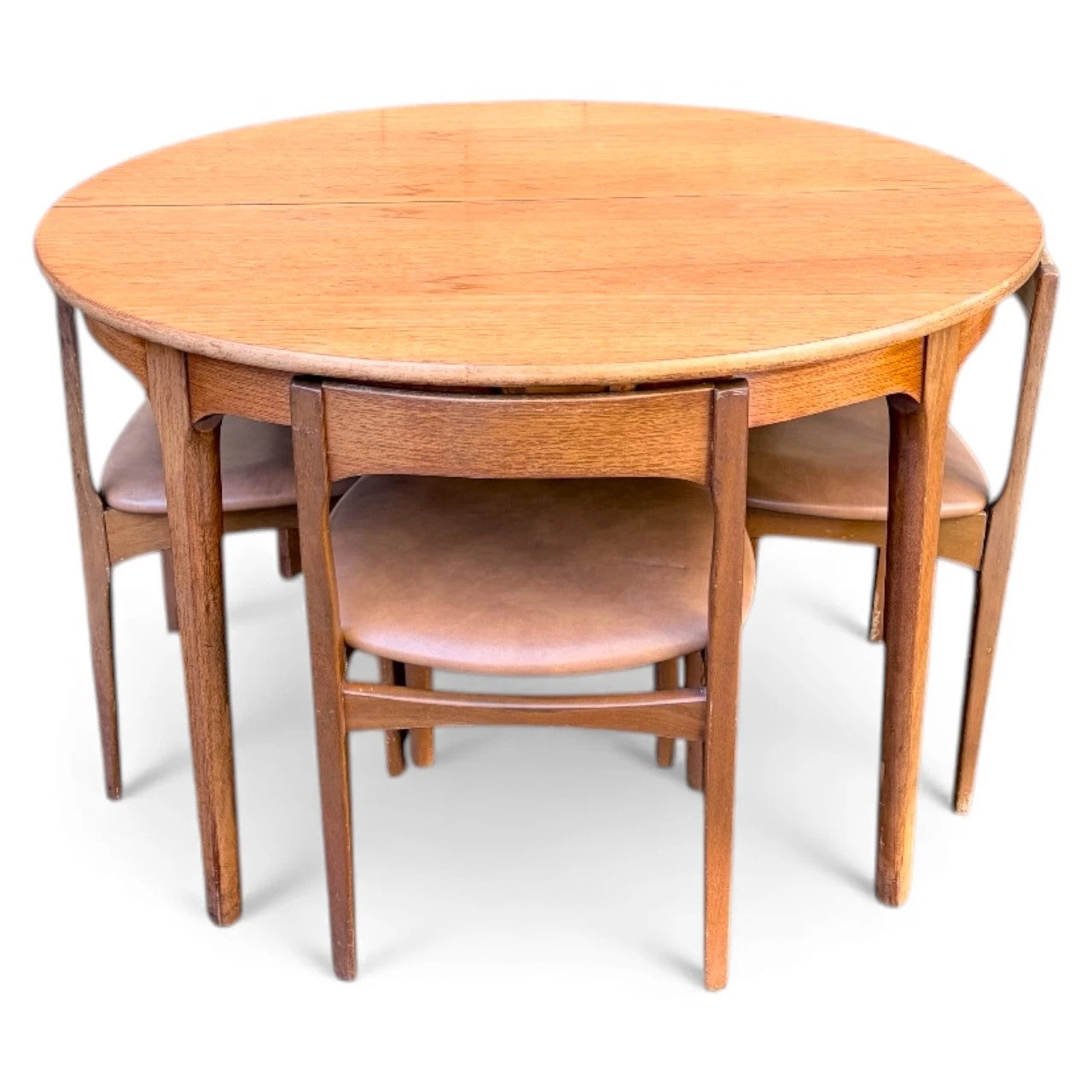 Nathan Round Extending Dining Table with Chairs – Mid-Century Teak Dining Set