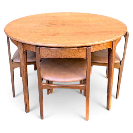 Nathan Round Extending Dining Table with Chairs – Mid-Century Teak Dining Set