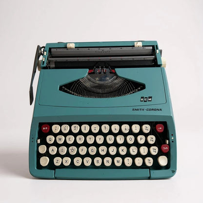 Mid Century Modern Smith Corona Blue Portable Typewriter