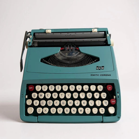 Mid Century Modern Smith Corona Blue Portable Typewriter