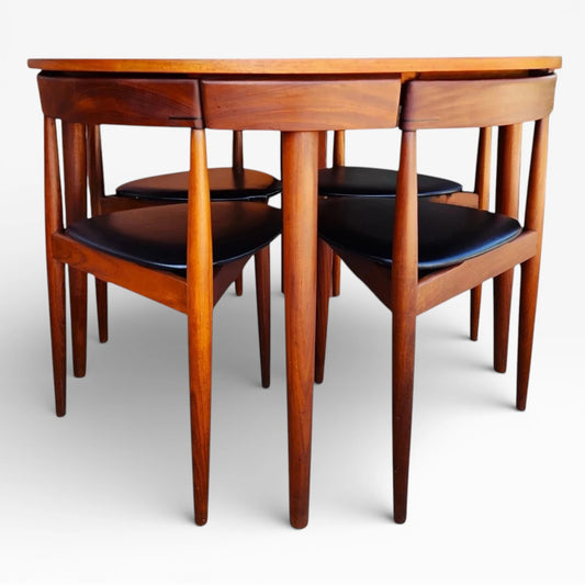 Danish Teak Dining Set | Hans Olsen Roundette Teak Round Table with Nesting Chairs