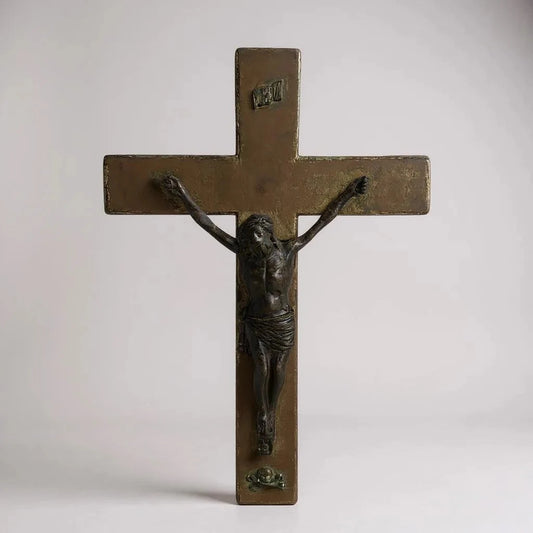 Antique Large Brass Jesus Christ Crossbones Crucifix