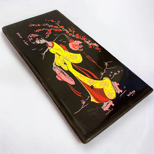 Vintage 1970s Chinese Woman Art Ceramic Tile