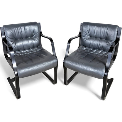 Vintage Lounge Chairs | Mid Century Armchairs with Black Stained Frames & Comfortable Seating
