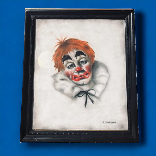 Vintage 1960s Sad Clown Oil Painting