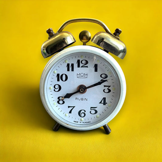 Mid Century Hungarian White Alarm Clock
