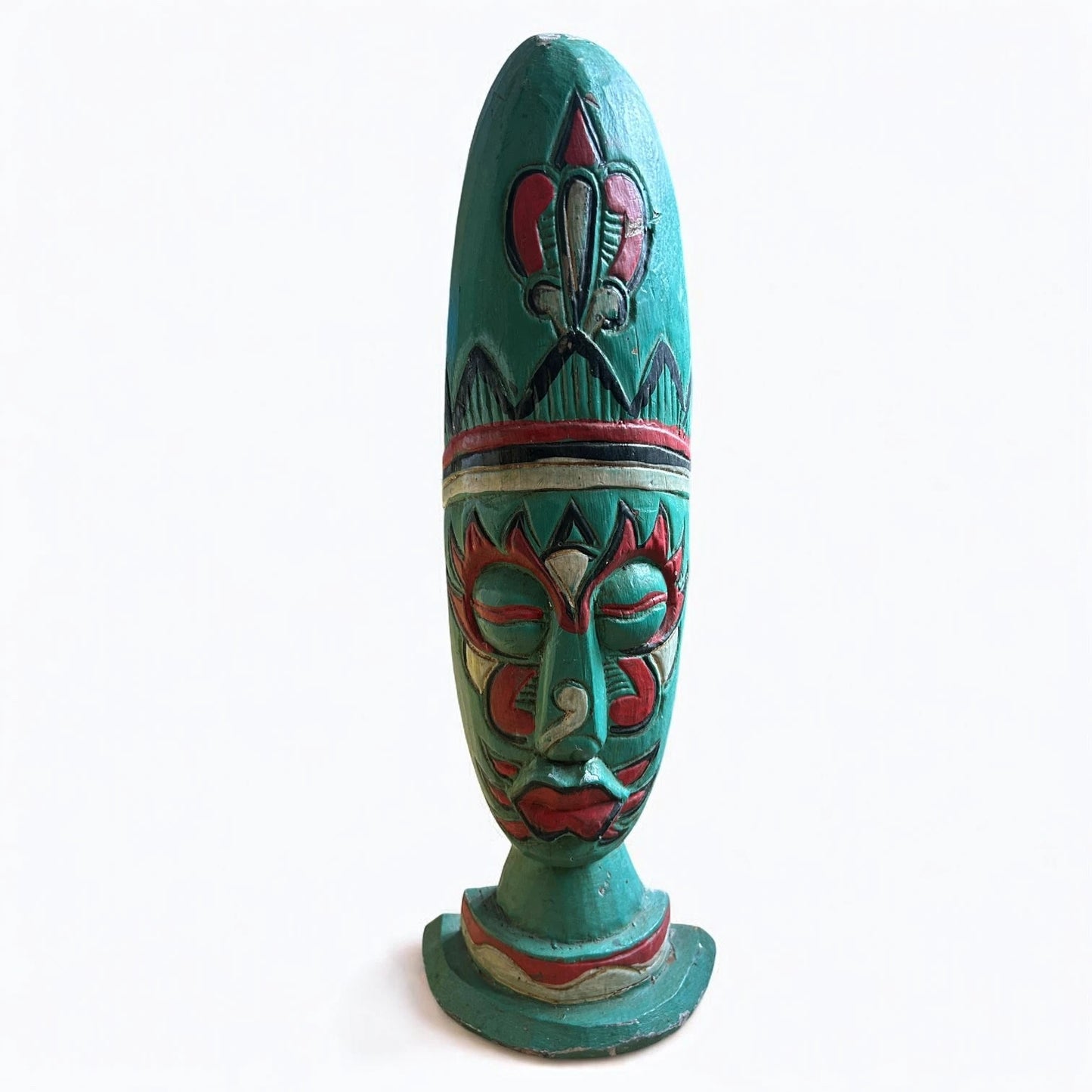 Vintage 1990s Carved Wood Indonesian Tabletop Mask Art Sculpture