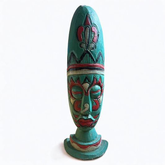 Vintage 1990s Carved Wood Indonesian Tabletop Mask Art Sculpture