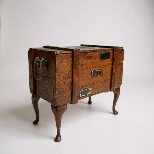 Furniture Frankenstein WWII Military Chest Table | Upcycled World War II Wooden Crate with Queen Anne Cabriole Legs