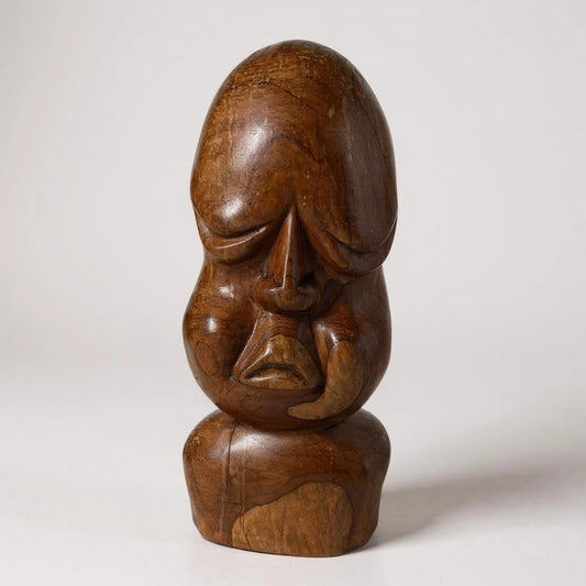 Mid Century Modern Carved Walnut Wood Maui Tiki Sculpture